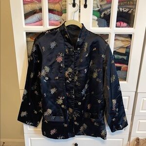 Floral Embroidered Black Jacket/ Reversible Silk Black. Size XXL